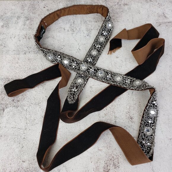 Vintage Y2K J CREW Beaded Velvet Sash Belt O/S Whimsigoth Boho Evening Art Deco - Picture 3 of 9